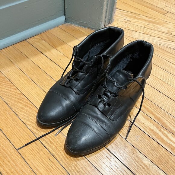 Black Leather Lace-Up Ankle Boots - Women's Size 9 - Picture 3 of 16